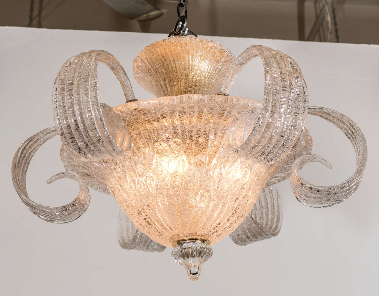 A Murano Glass Style Chandelier with Scrolling Textured Leaves