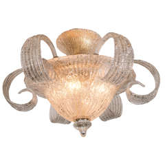 A Murano Glass Style Chandelier with Scrolling Textured Leaves