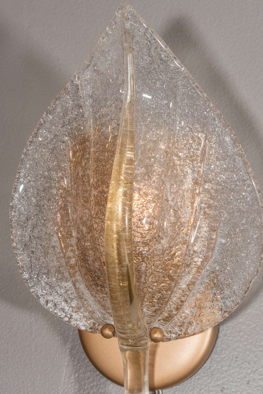 Mid-Century Modern Pair of Late 20th Century Murano Glass Leaf Sconces