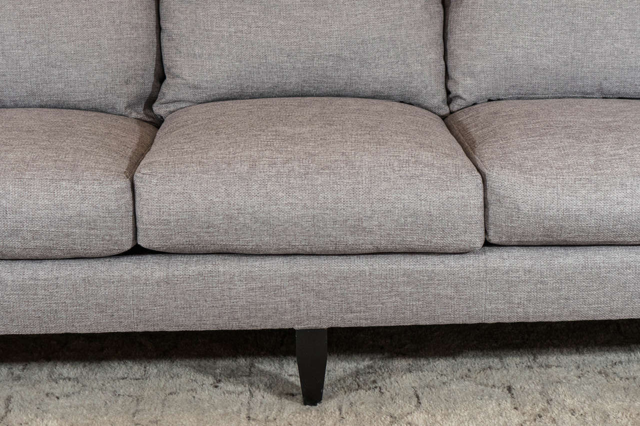 Mid-Century Modern Late 20th Century English Arm Sofa in Grey Linen and Down Cushions