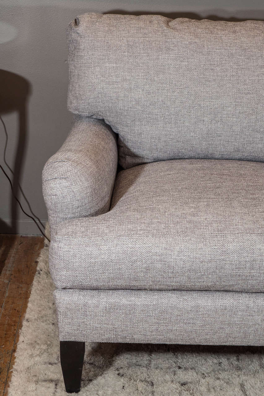 American Late 20th Century English Arm Sofa in Grey Linen and Down Cushions