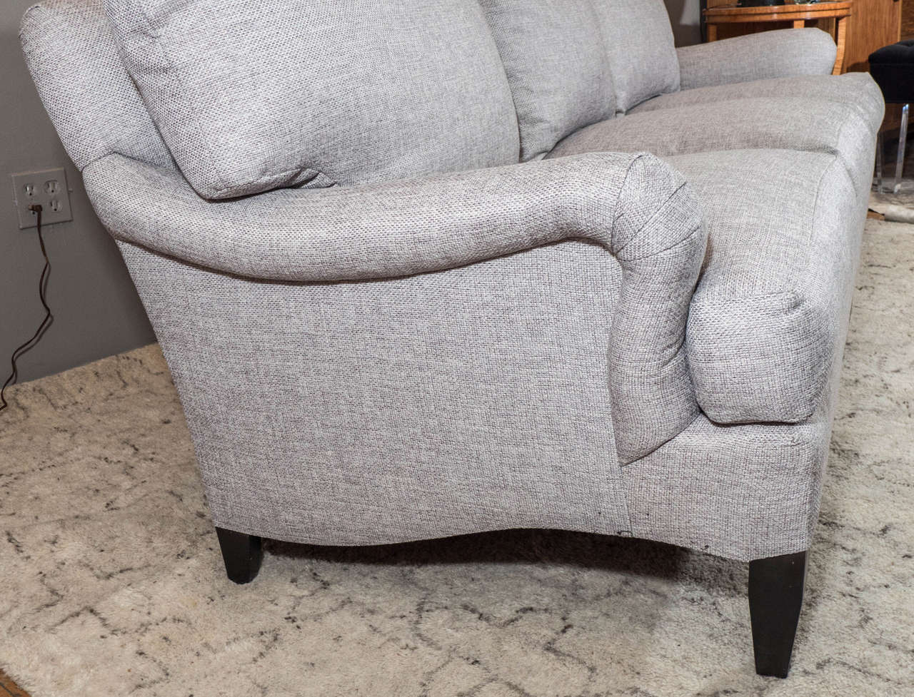 Late 20th Century English Arm Sofa in Grey Linen and Down Cushions In Excellent Condition In New York, NY