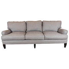 Late 20th Century English Arm Sofa in Grey Linen and Down Cushions 3