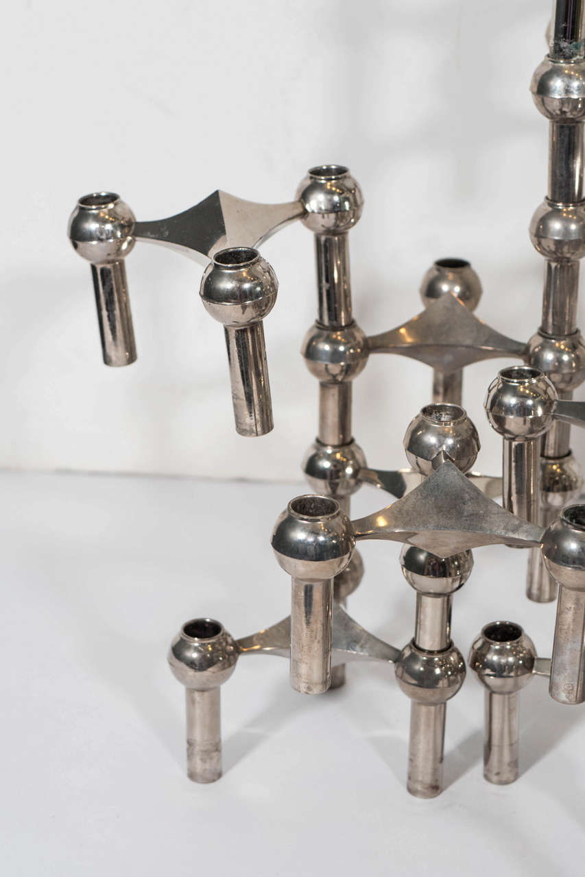 49-Piece Set of Midcentury Chrome Stacking Candleholders by Caesar Stoffi In Good Condition In New York, NY