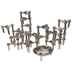 49-Piece Set of Midcentury Chrome Stacking Candleholders by Caesar Stoffi