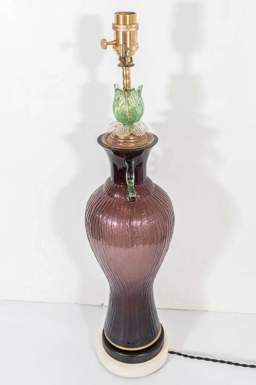 Pair of Italian Art Glass Table Lamps in Amethyst and Green