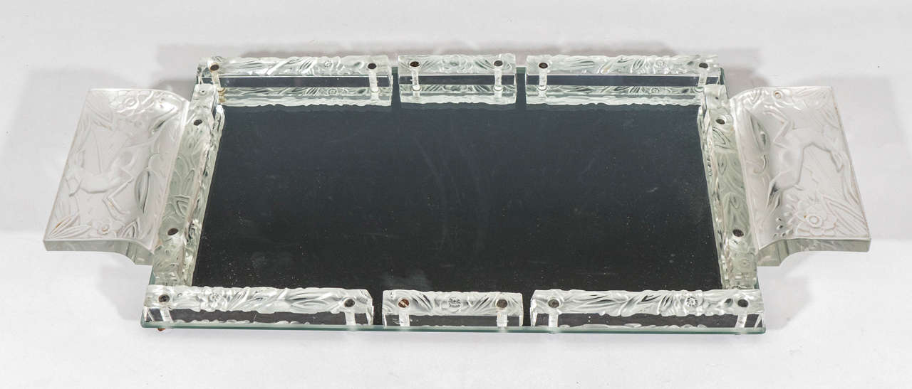 A French Art Deco Carved Glass Tray