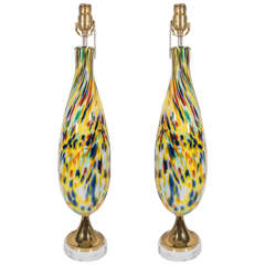Pair of Speckled Millefiori Glass Teardrop Table Lamps