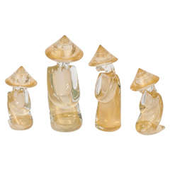 Midcentury Set of Four Murano Glass Asian Figures by Archimede Seguso