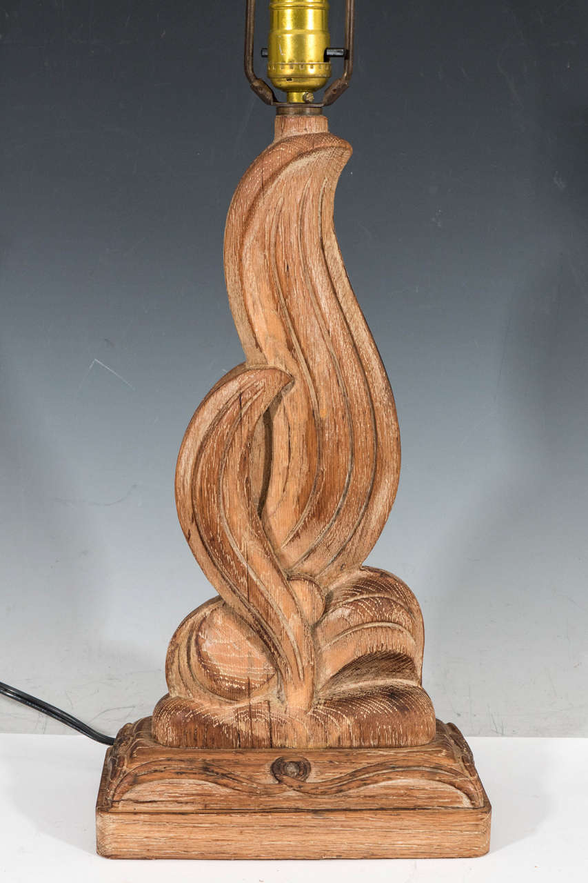 Art Deco Heifetz Style Carved Wood Table Lamp