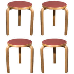 Contemporary Finnish Set of Four Modern Style Birch Stools by Alvar Aalto