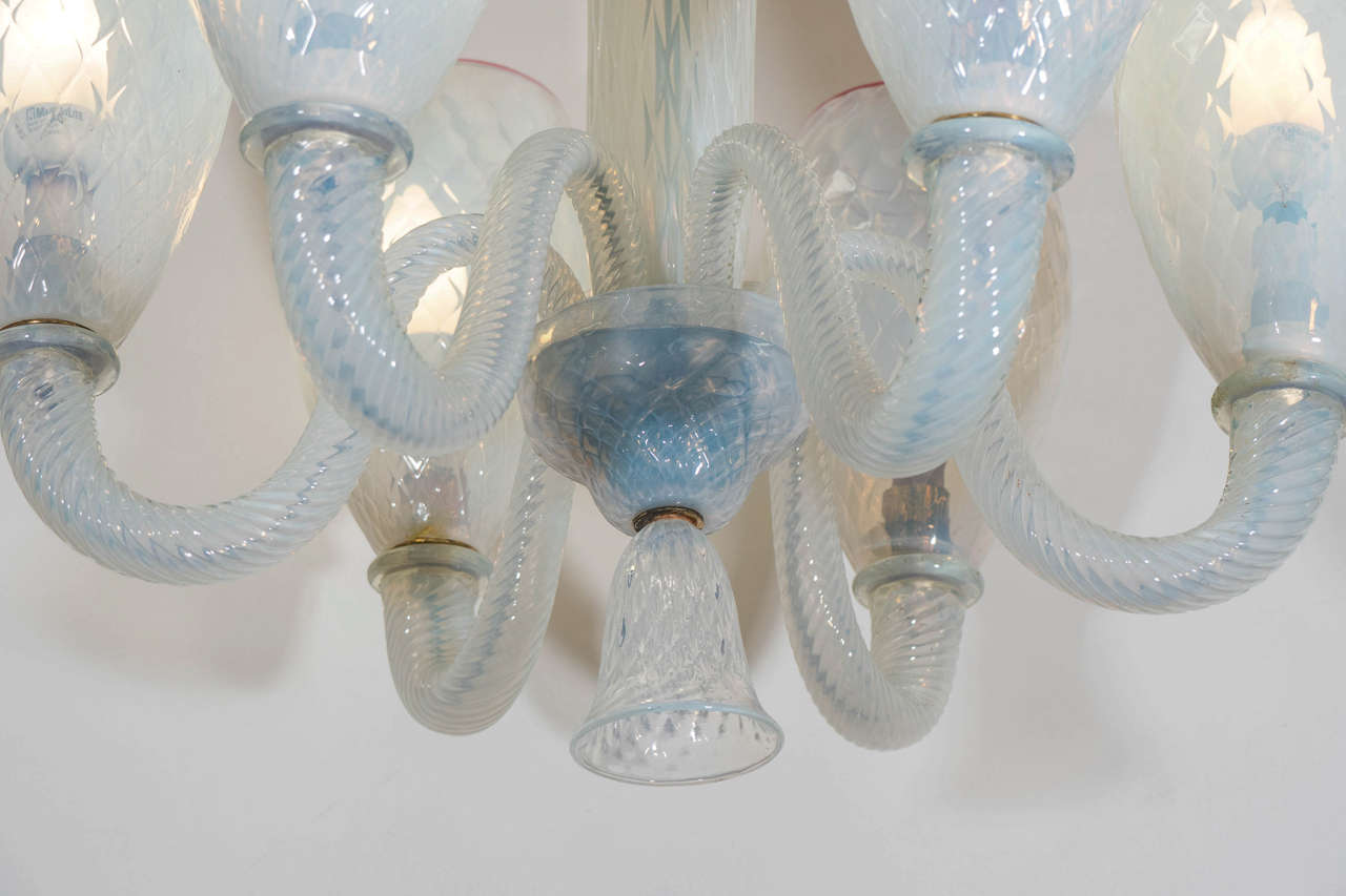 Mid-Century Modern Barovier & Toso Opaline Murano Glass Chandelier