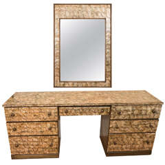 Mid-Century Modern Hollywood Regency Capiz Shell Vanity Set 4
