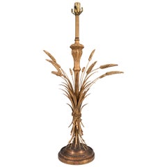 A Midcentury Hollywood Regency Wheat Tole Table Lamp in Gilded Brass