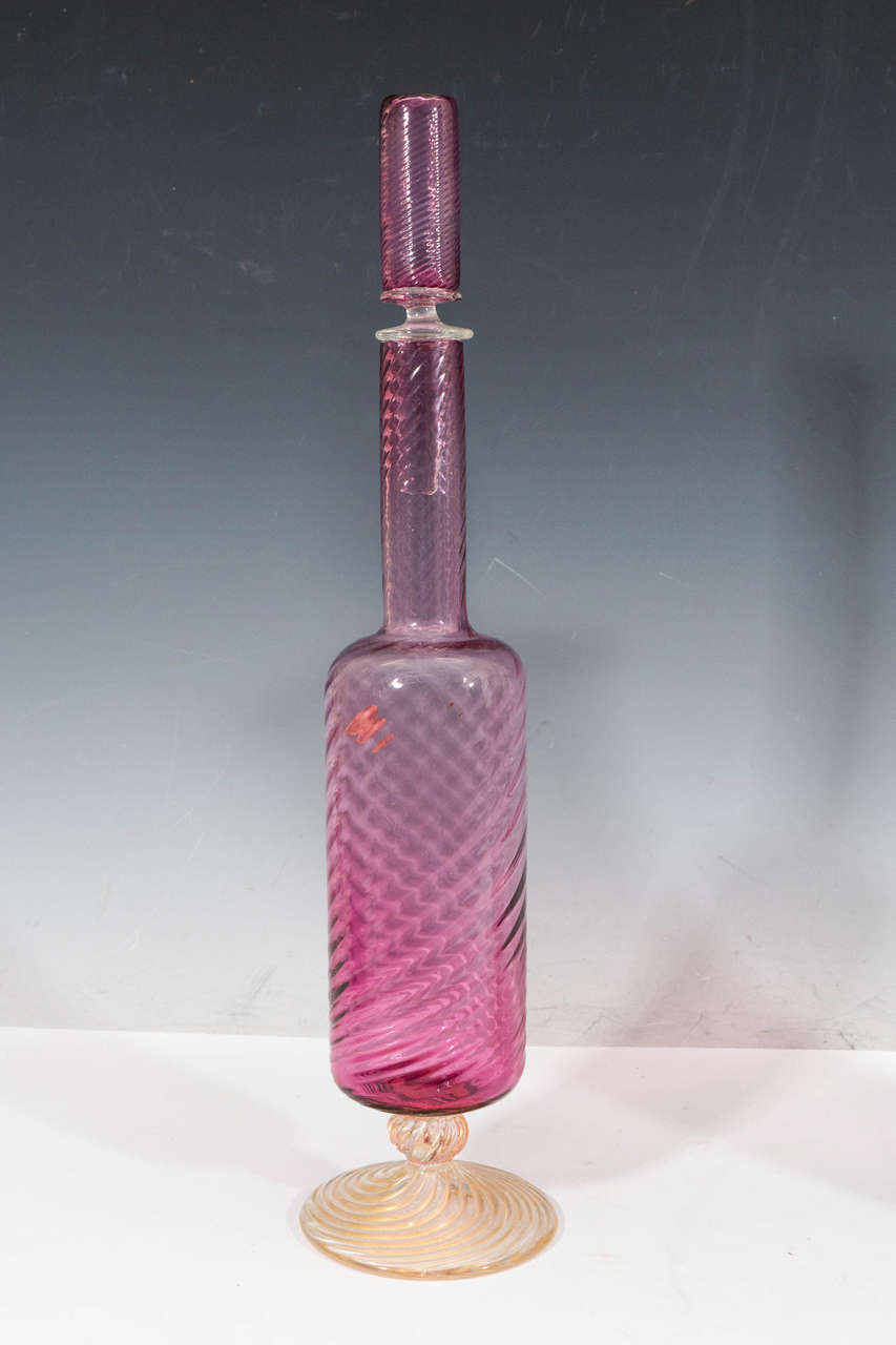 Mid-Century Modern Pair of Mid-Century Murano Glass Decanters in Pink and Gold by Fratelli Toso