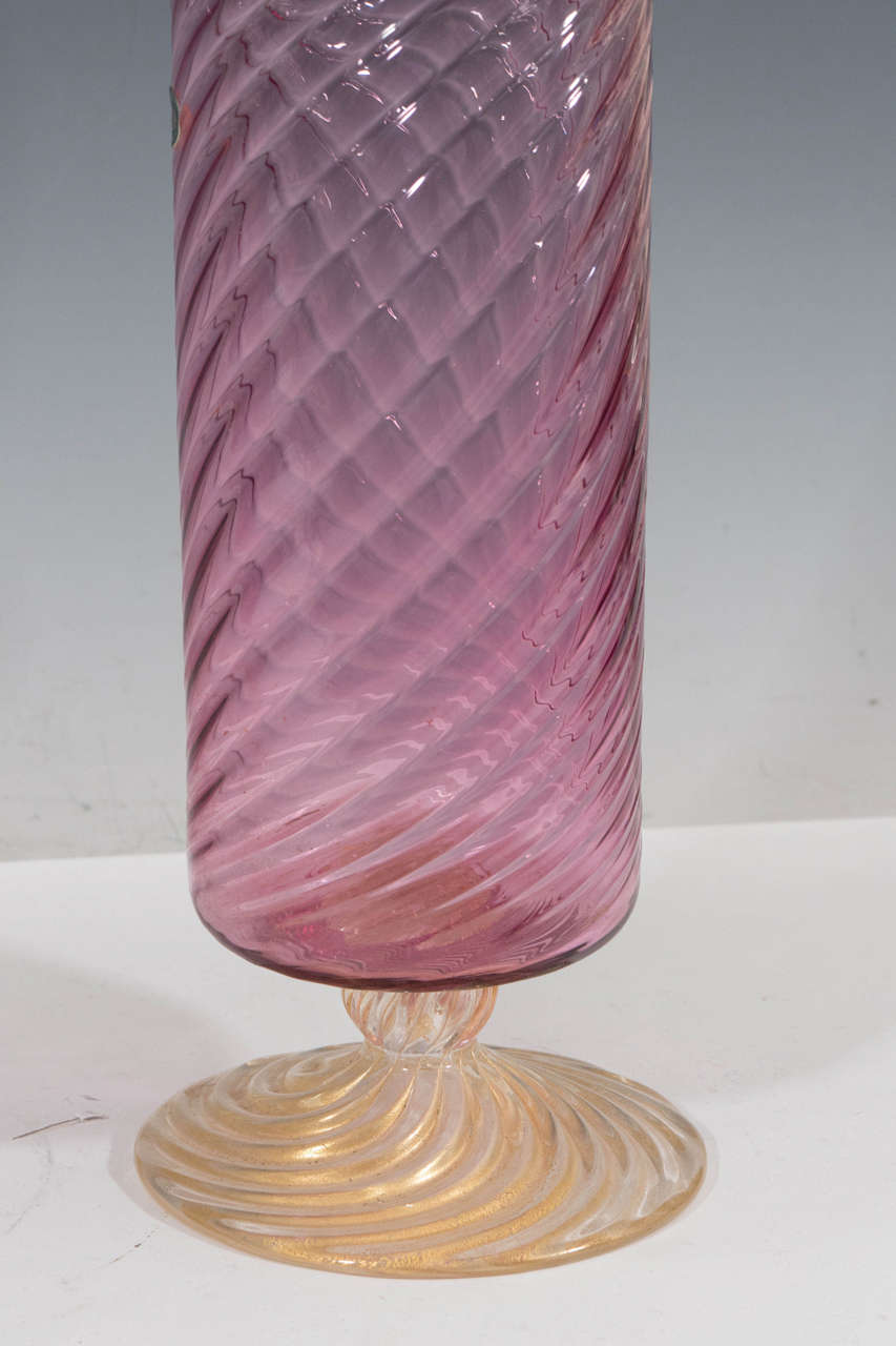 Pair of Mid-Century Murano Glass Decanters in Pink and Gold by Fratelli Toso 2