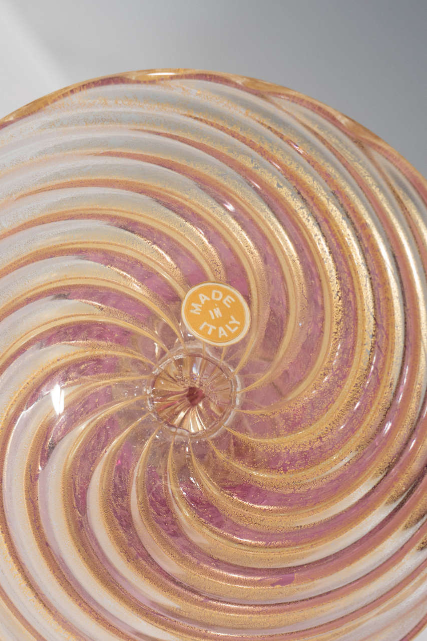 Pair of Mid-Century Murano Glass Decanters in Pink and Gold by Fratelli Toso 4