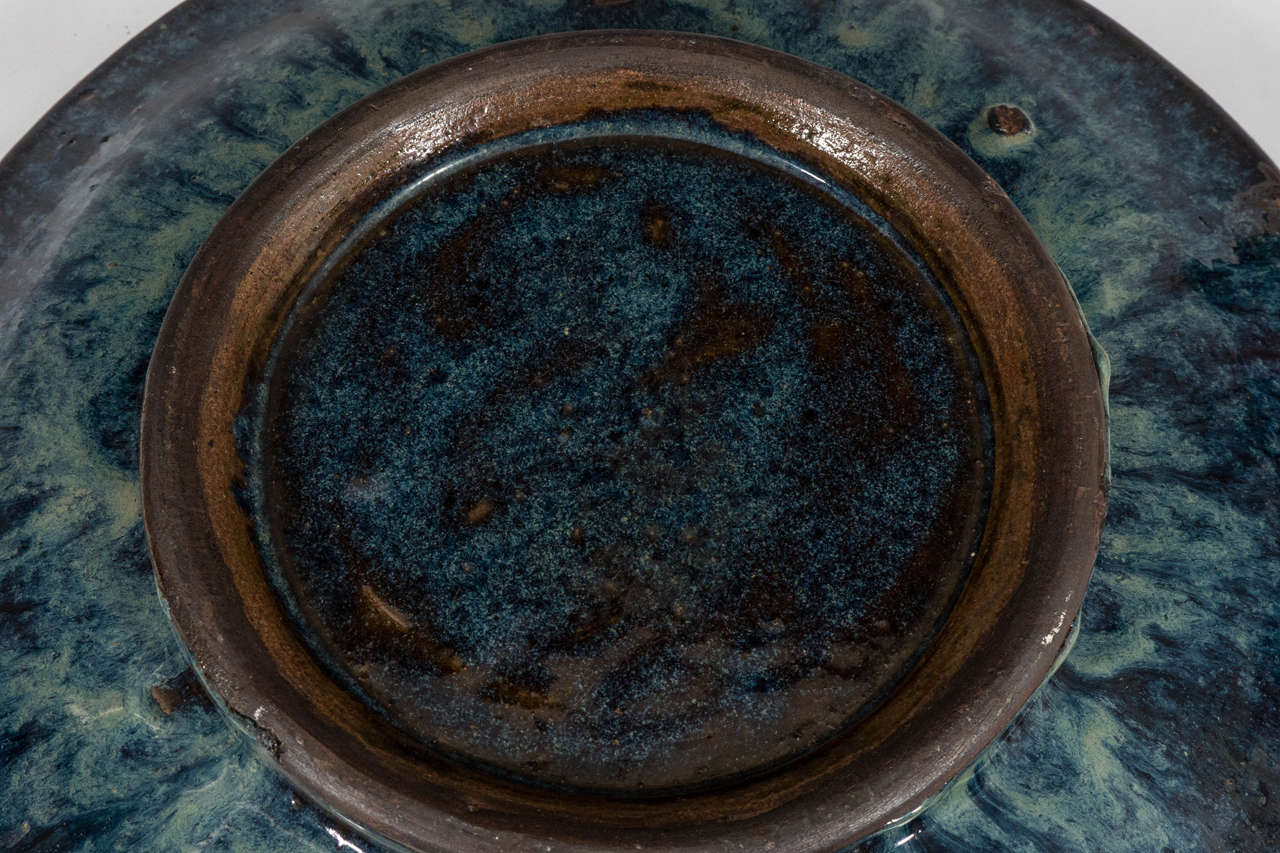 20th Century Japanese Dark Blue Stoneware Charger