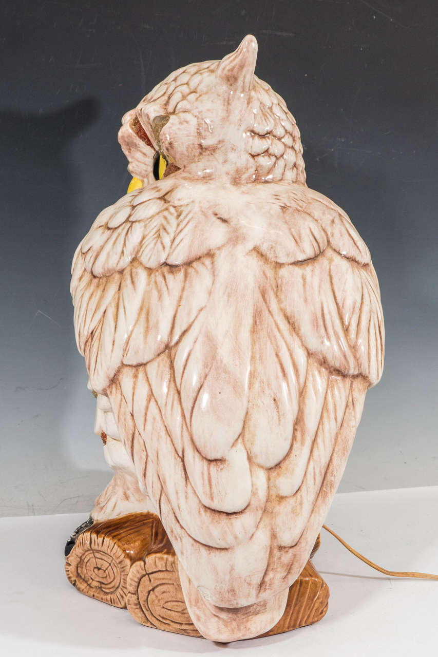 American A Midcentury Ceramic Owl Accent Lamp