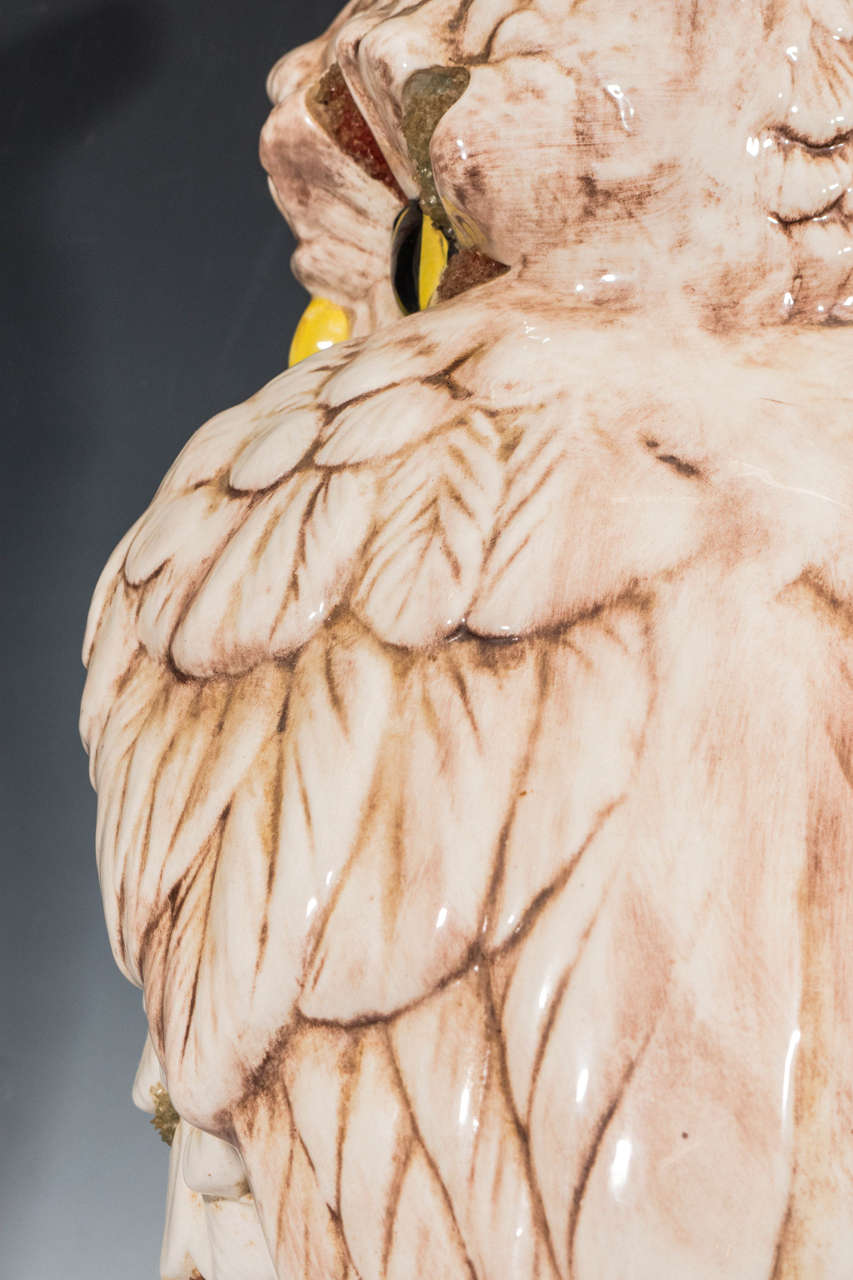Glazed A Midcentury Ceramic Owl Accent Lamp
