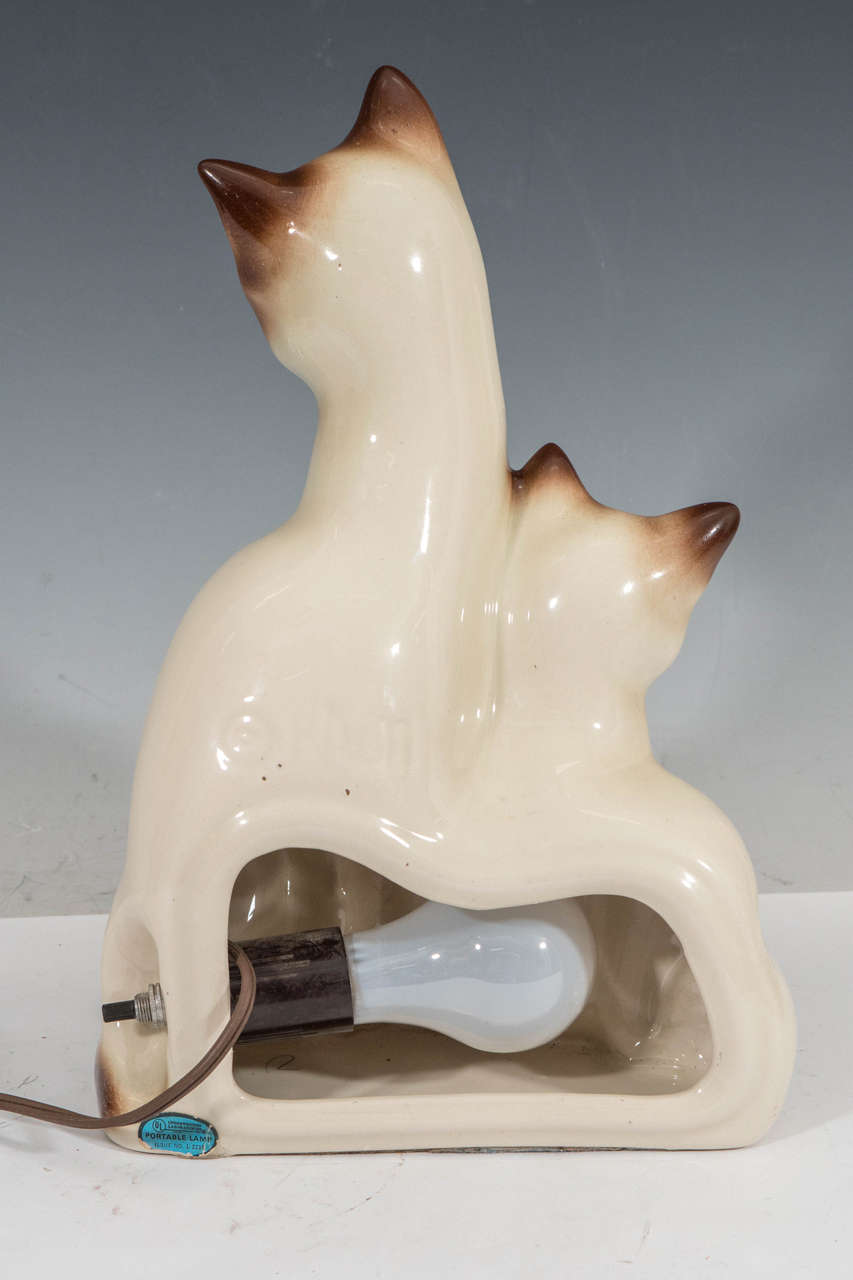 American A Midcentury Pair of Ceramic Siamese Cat and Kitten TV Lamps by Howard Kron
