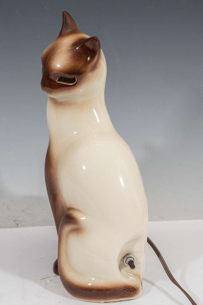 20th Century A Midcentury Pair of Ceramic Siamese Cat and Kitten TV Lamps by Howard Kron