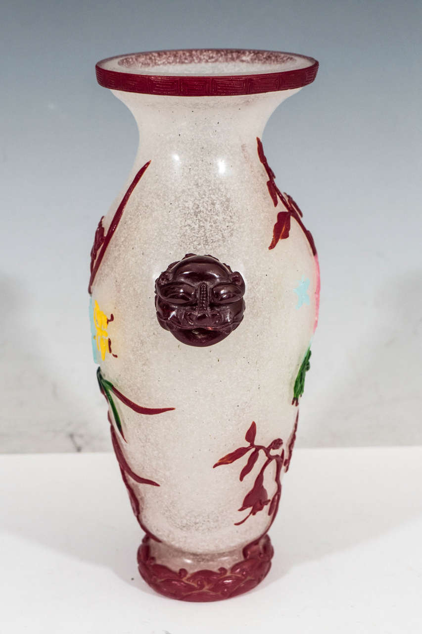 20th Century A Late 19th Century Chinese Cut-Glass Peking Vase with Decorative Floral Motif For Sale