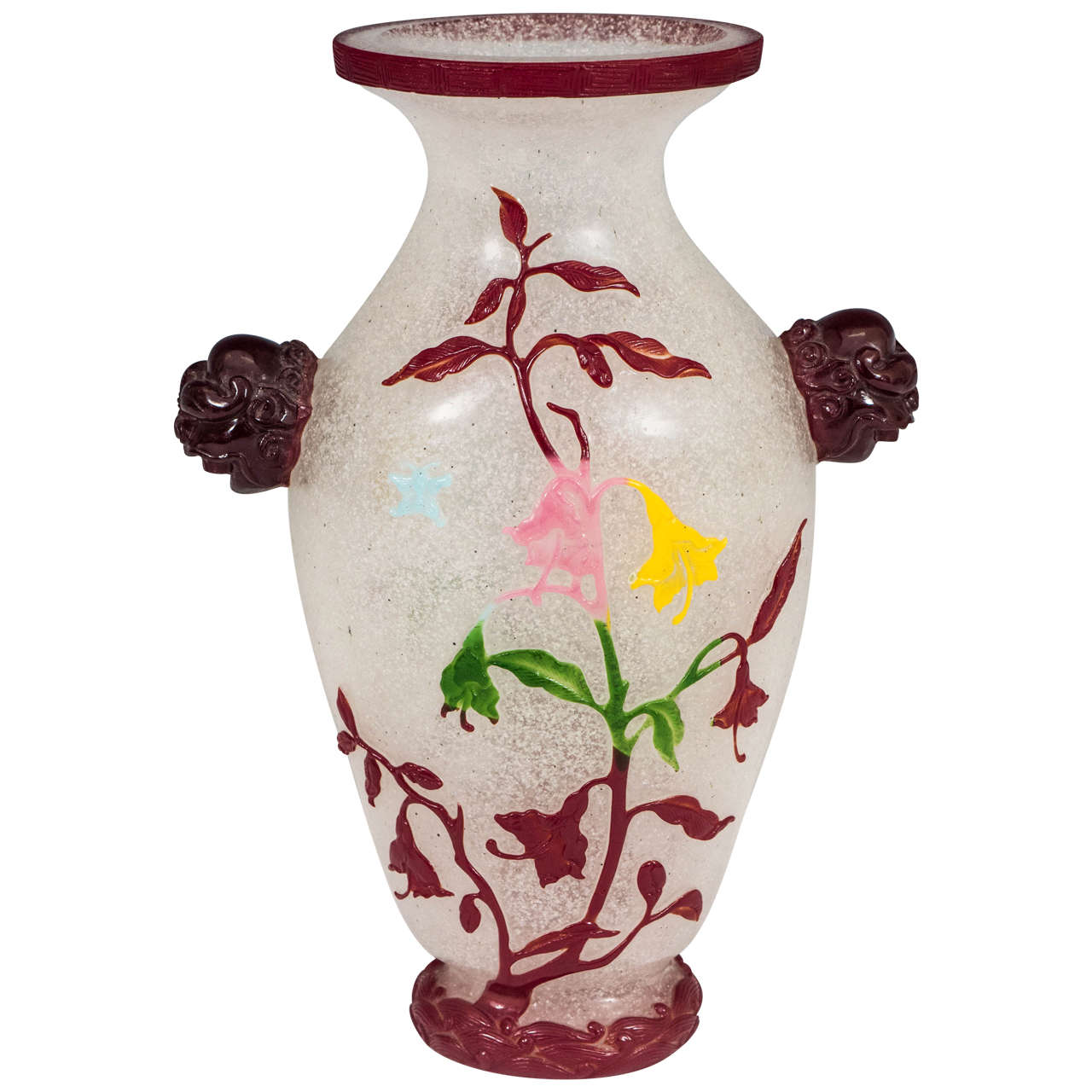 Vase chinois en verre taillé de Pékin de la fin du XIXe siècle avec motif floral décoratif