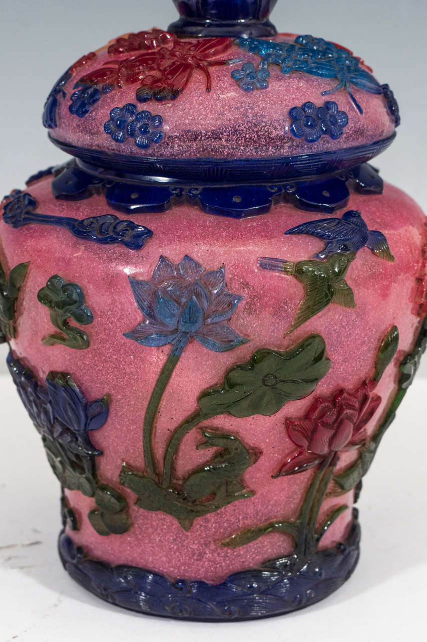 Qing Chinese Late 19th Century Peking Rose Cut-Glass Ginger Jar