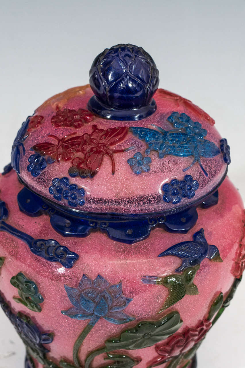 Chinese Late 19th Century Peking Rose Cut-Glass Ginger Jar In Good Condition In New York, NY
