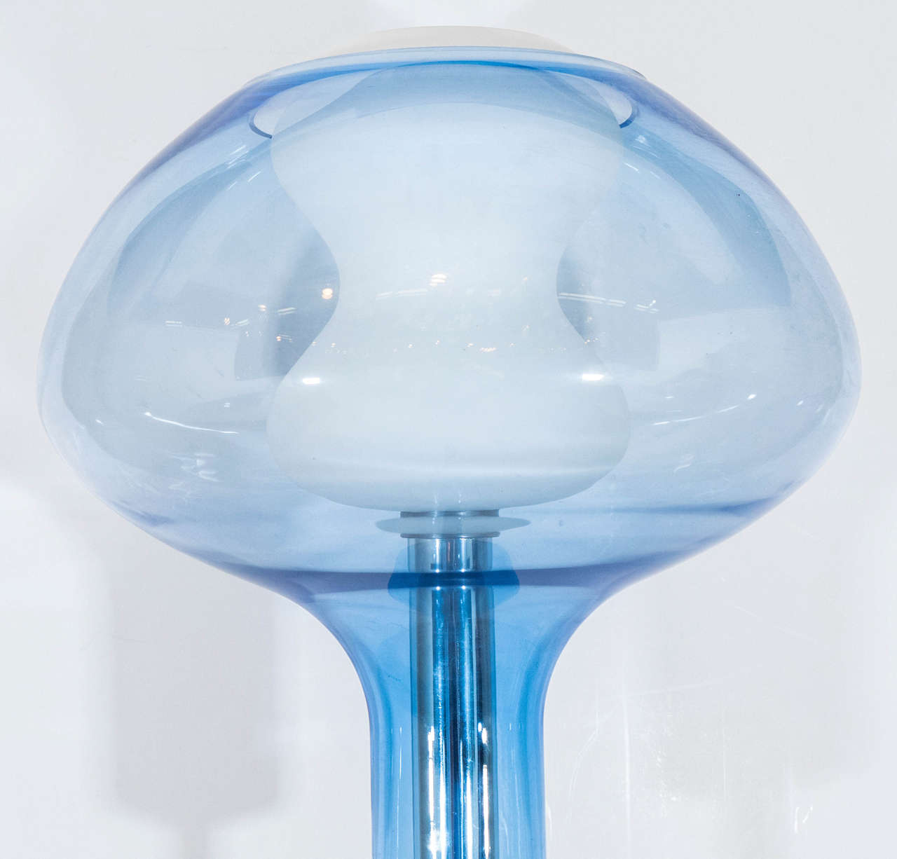 A Midcentury Floor Lamp with Dual Murano Glass Shade in Blue and White Lattimo 1