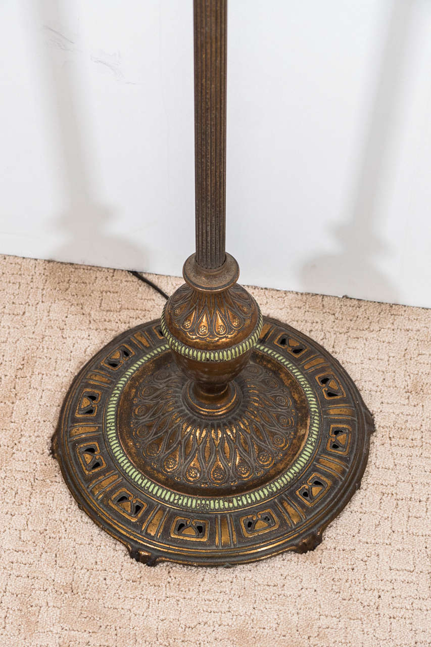 American Early 20th Century Art Nouveau Brass Torchiere with Green Glass Shade