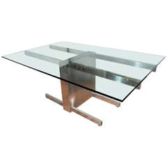 A Midcentury Single Pedestal Dining Table in Brushed Aluminum by Vladimir Kagan