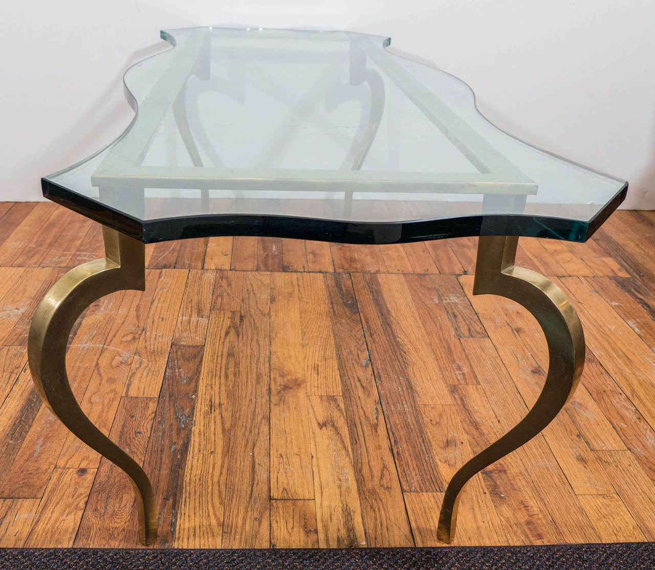 Hollywood Regency Glass Top Coffee and Cocktail Table on Brass Base 1