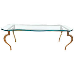 Hollywood Regency Glass Top Coffee and Cocktail Table on Brass Base 7
