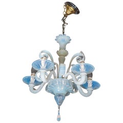 A Midcentury Murano Glass Treviso Chandelier with Scroll Arms