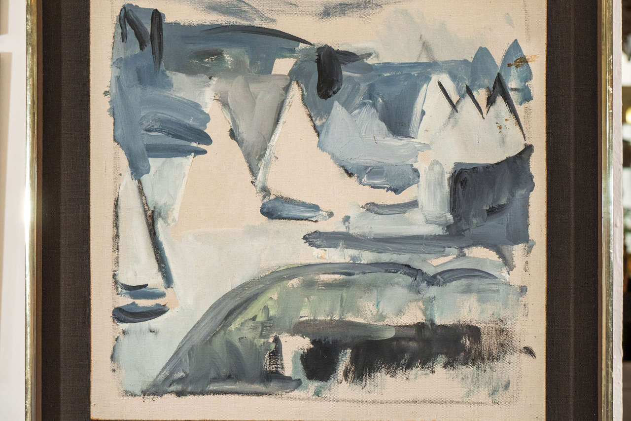Mid-Century Modern Midcentury Abstract Painting in Shades of Blue and Grey