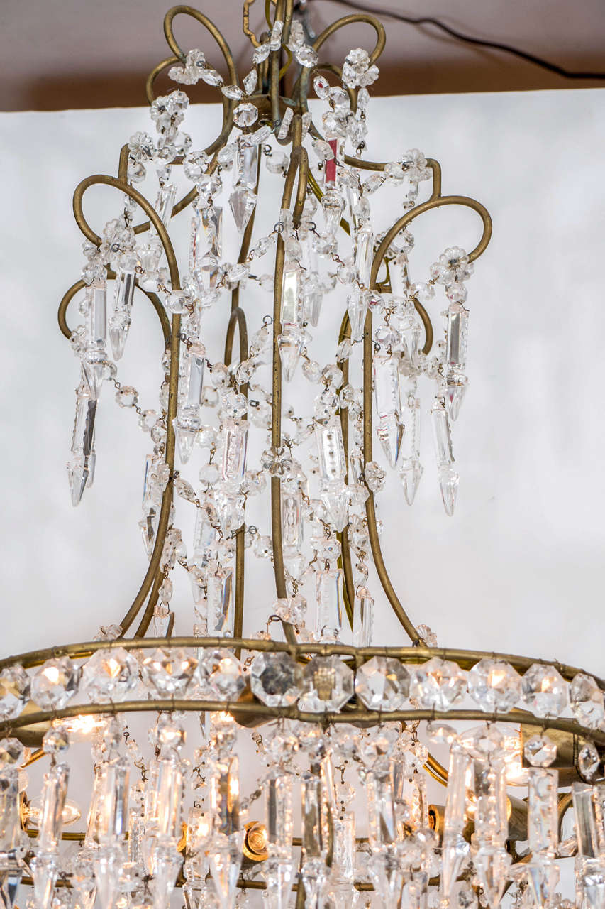 Midcentury Chandelier with Swarovski Cut Crystal Drops In Good Condition In New York, NY