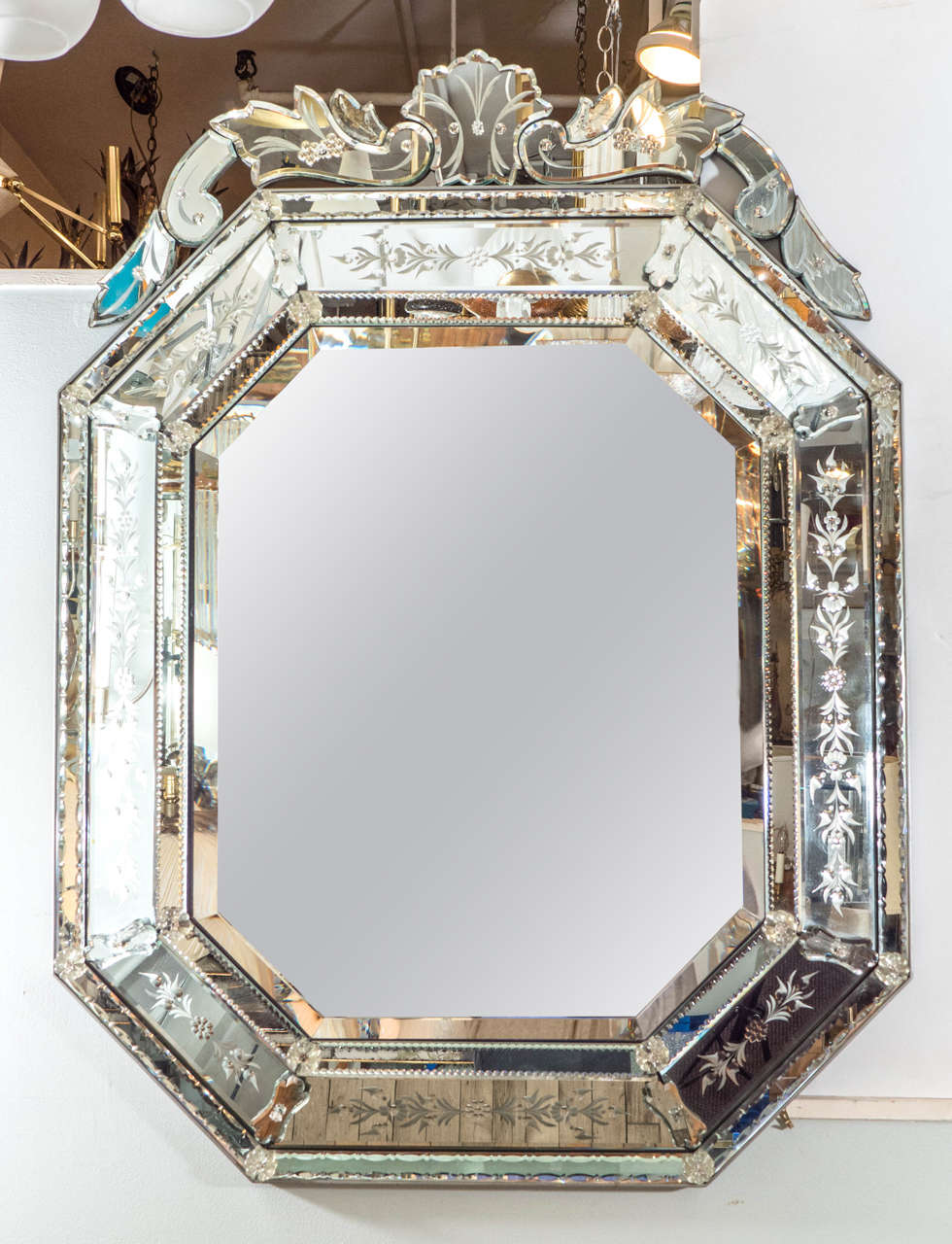 A Venetian Midcentury Beveled Wall Mirror At 1stdibs A Vintage Venetian Beveled And Raised Octagonal Wall Mirror Inset Against Silvered Wood Back