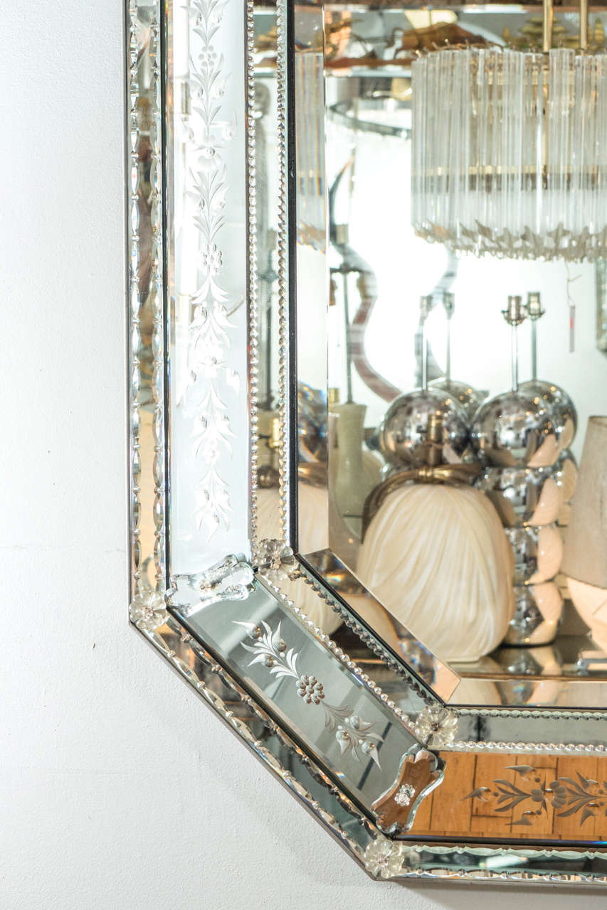 Italian A Venetian Midcentury Beveled Wall Mirror