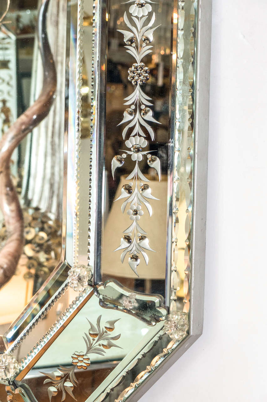 A Venetian Midcentury Beveled Wall Mirror In Good Condition In Astoria, NY
