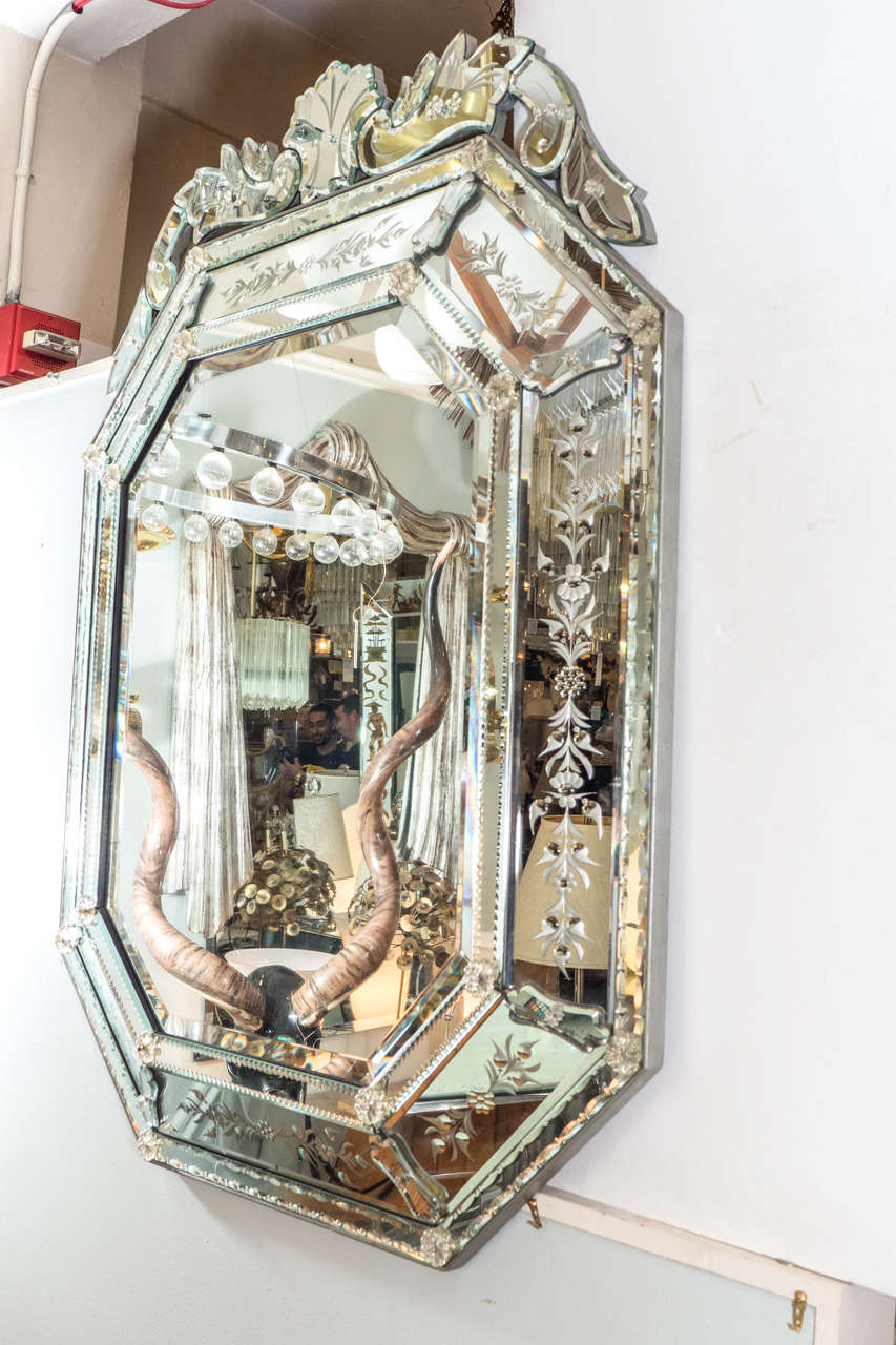 20th Century A Venetian Midcentury Beveled Wall Mirror