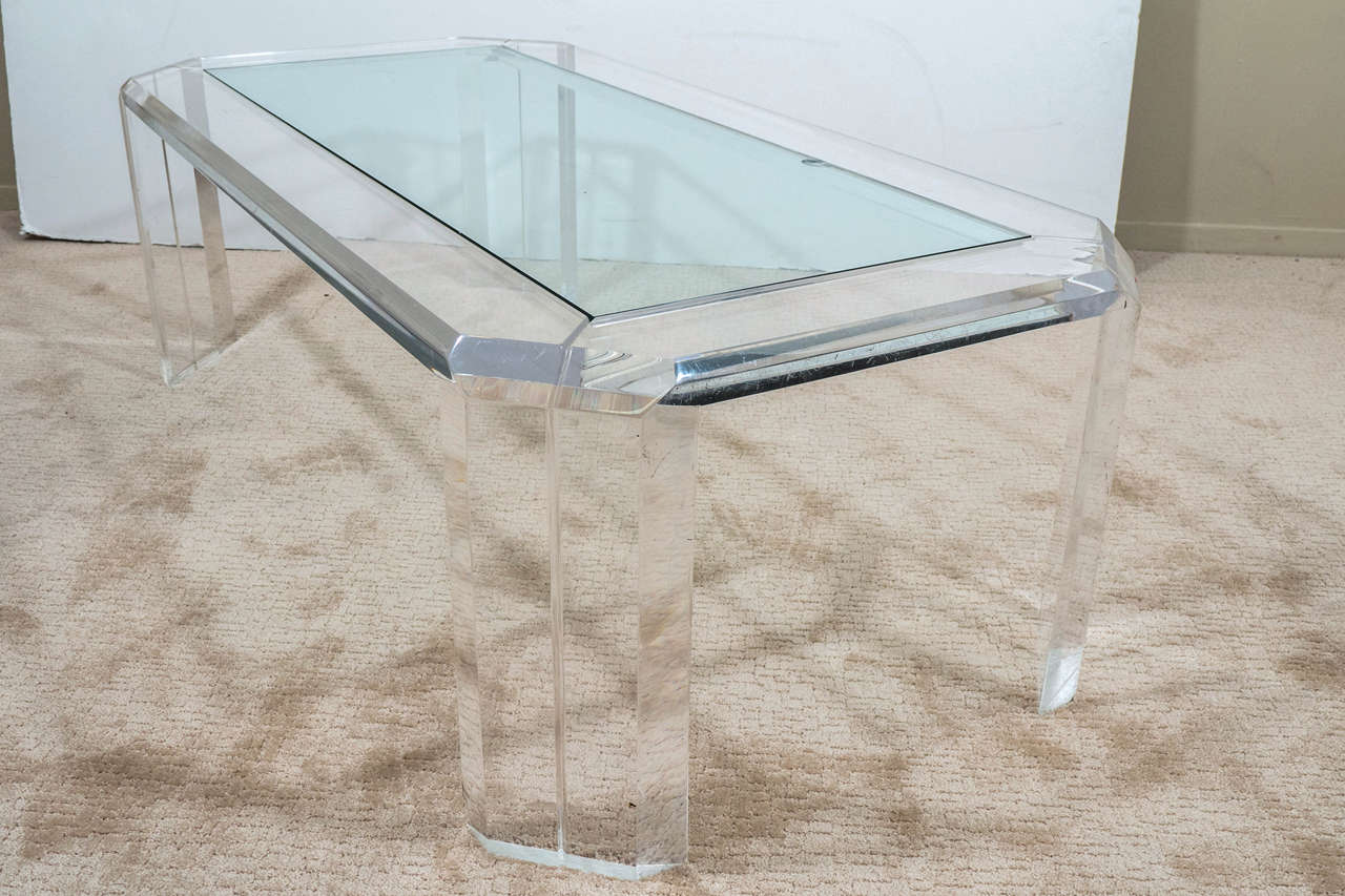 American Charles Hollis Jones Modern Lucite and Glass Coffee Table