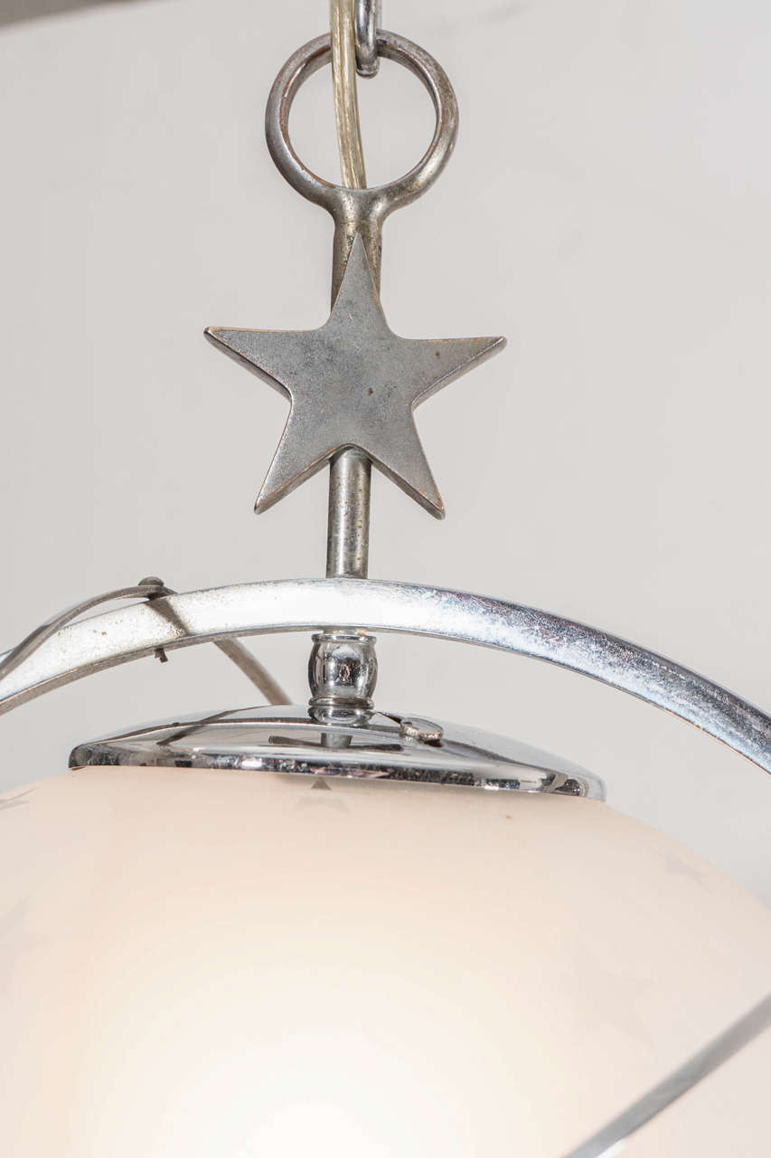 American Art Deco Celestial Globe with Arrow Pendant Light by Lurelle Guild for Chase