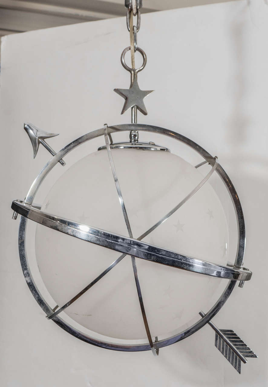 20th Century Art Deco Celestial Globe with Arrow Pendant Light by Lurelle Guild for Chase