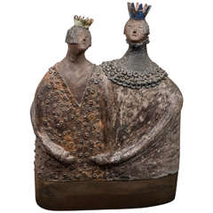 A Rare Ceramic Queen and King Sculpture by Hanni Rothschild