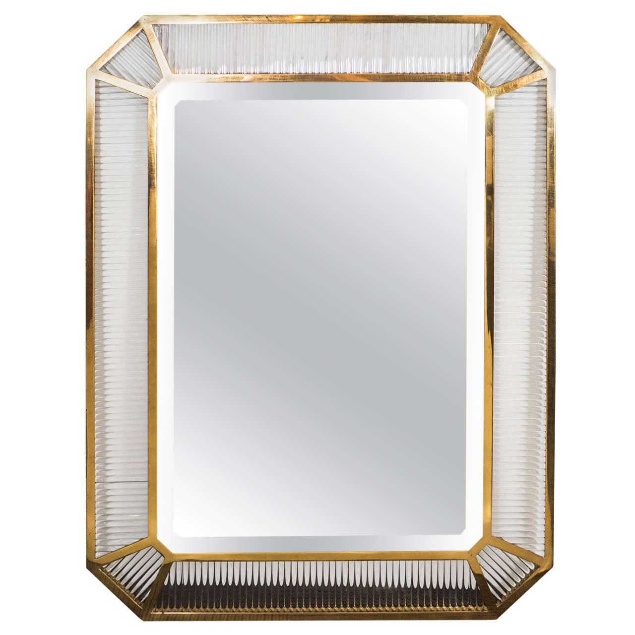 Italian Monumental Fontana Arte Glass Rod and Polished Brass Mirror For Sale