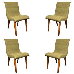 Set of Four Midcentury Green Upholstered Dining Chairs by Russel Wright
