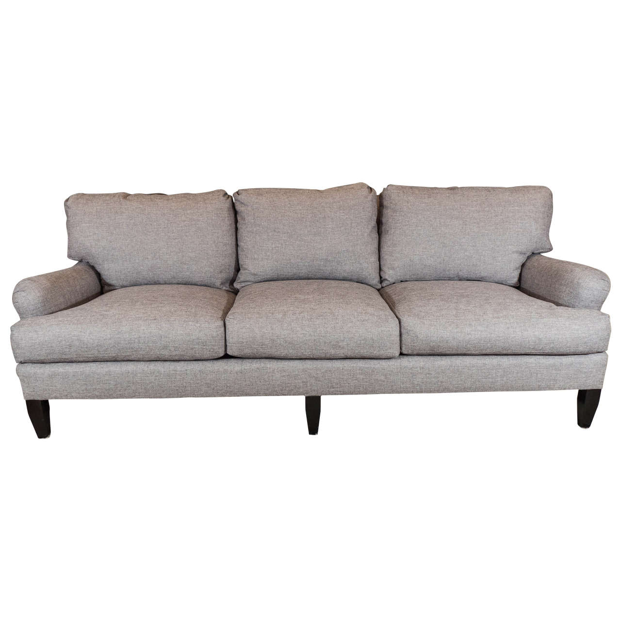 Late 20th Century English Arm Sofa in Grey Linen and Down Cushions at