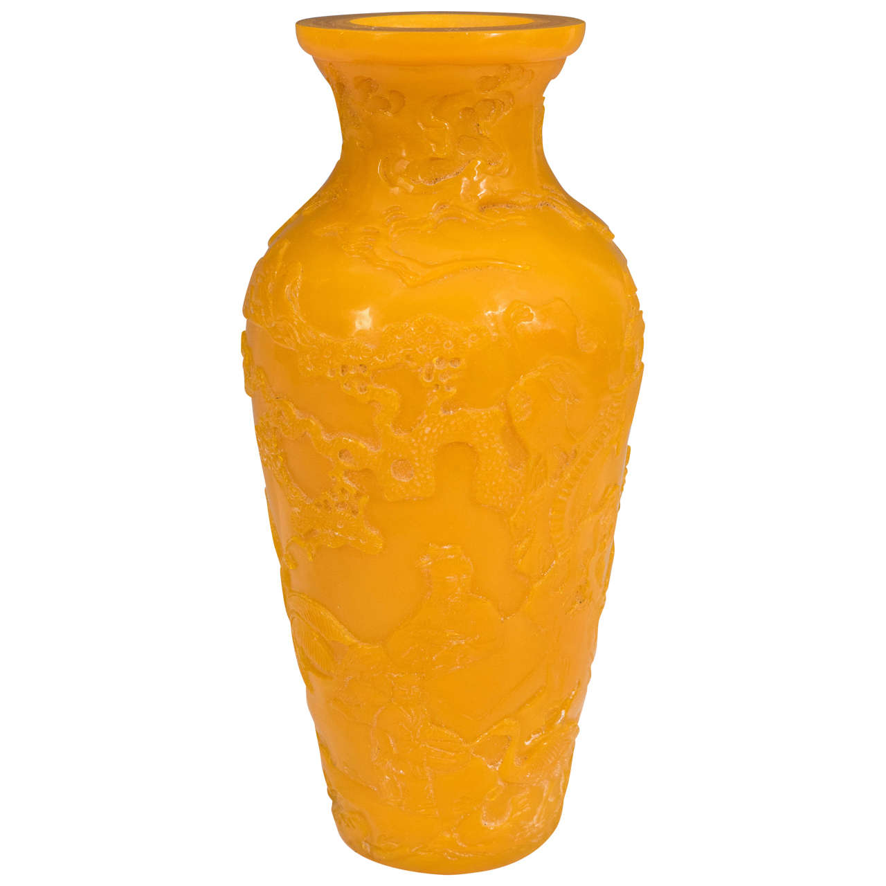 Early 20th Century Chinese CutGlass Peking Solid Yellow Vase at